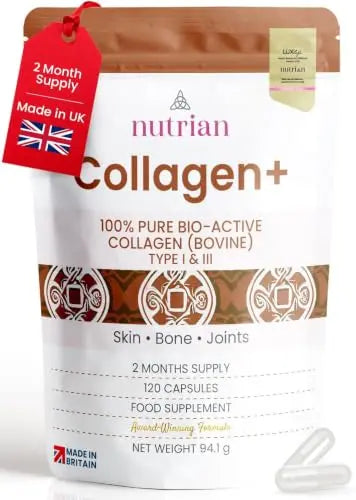 Nutrian Collagen+ | 1200mg Bio-Active Bovine Collagen Peptides | 120 Capsules Nutrian