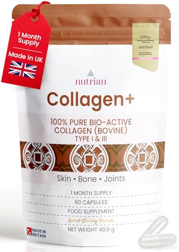 Nutrian Collagen+ – 100% Pure Bio-Active Bovine Collagen - 60 Capsules Nutrian