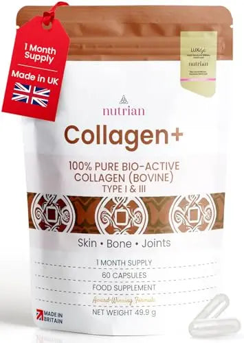 Nutrian Collagen+ – 100% Pure Bio-Active Bovine Collagen - 60 Capsules Nutrian