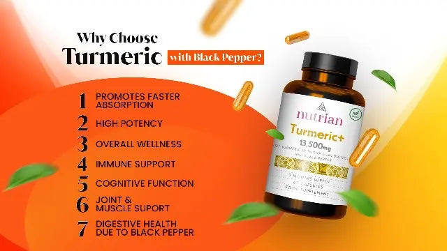 Nutrian Turmeric+ – High-Strength 13,500mg Turmeric & Curcumin | 60 Caps Nutrian