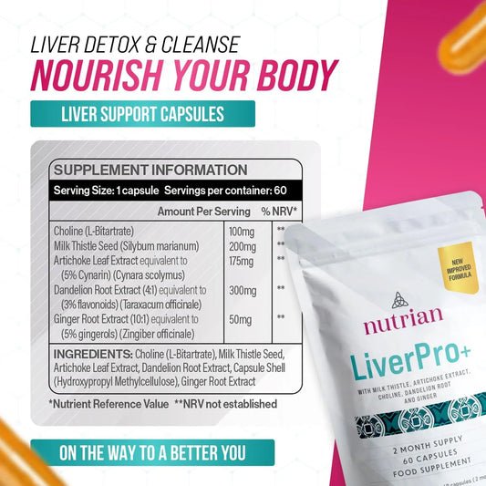 Nutrian Liver Pro+ – Liver Cleanse Detox Supplement - 60 Veg Caps Nutrian