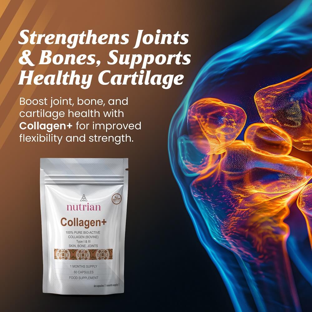 Nutrian Collagen+ – 100% Pure Bio-Active Bovine Collagen 60 Capsules