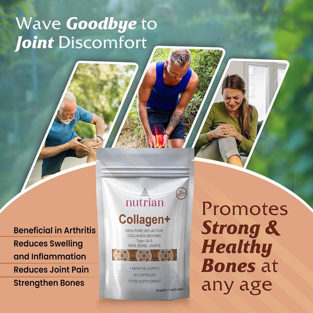 Nutrian Collagen+ – 100% Pure Bio-Active Bovine Collagen 60 Capsules