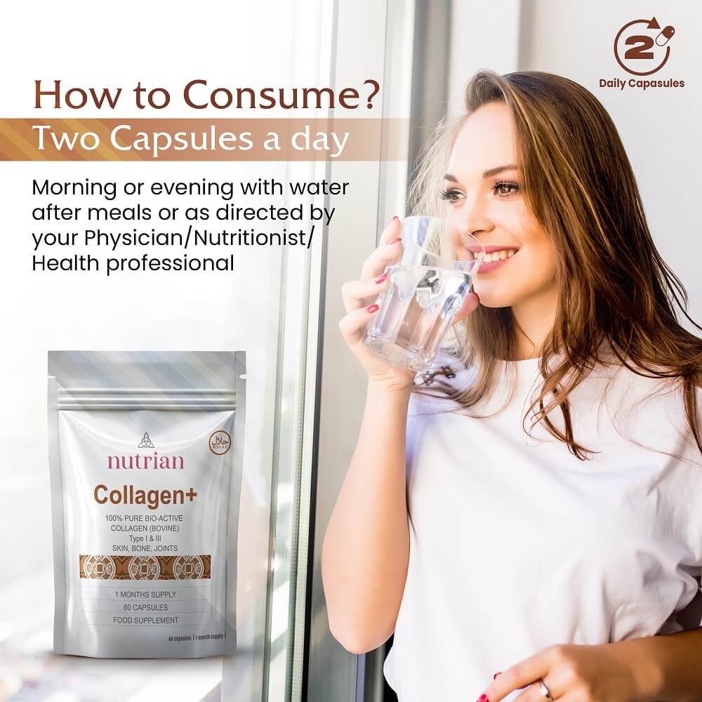 Nutrian Collagen+ – 100% Pure Bio-Active Bovine Collagen 60 Capsules