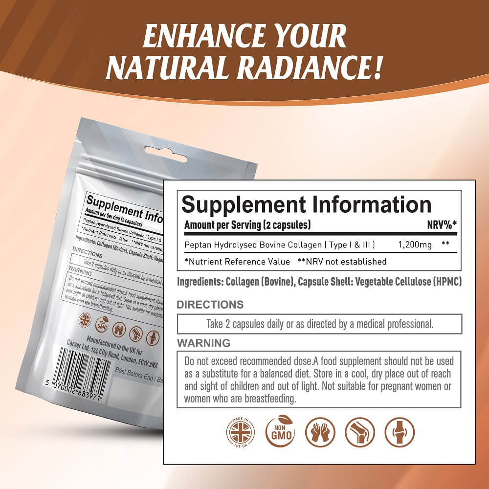 Nutrian Collagen+ – 100% Pure Bio-Active Bovine Collagen 60 Capsules