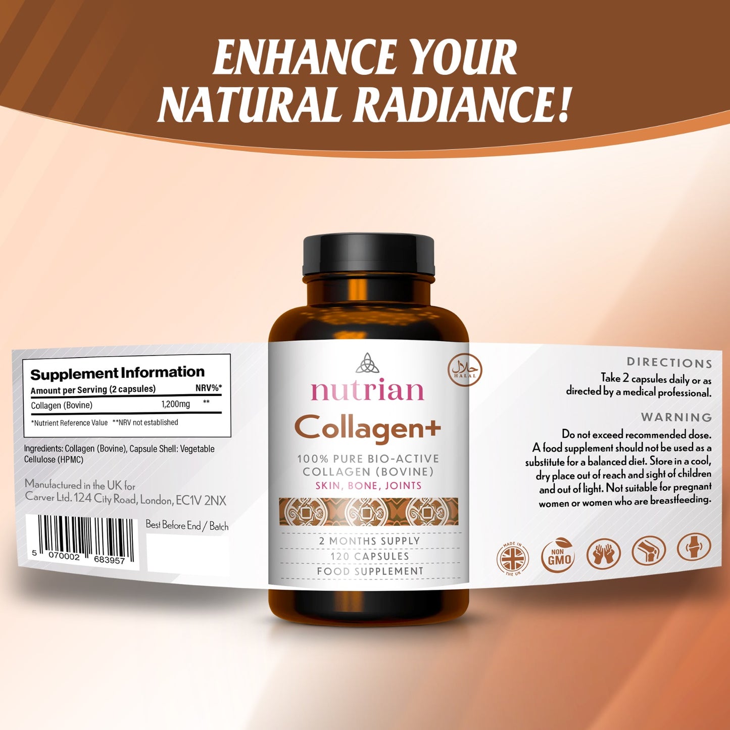 Nutrian Collagen+ – Colágeno bovino bioactivo 100 % puro