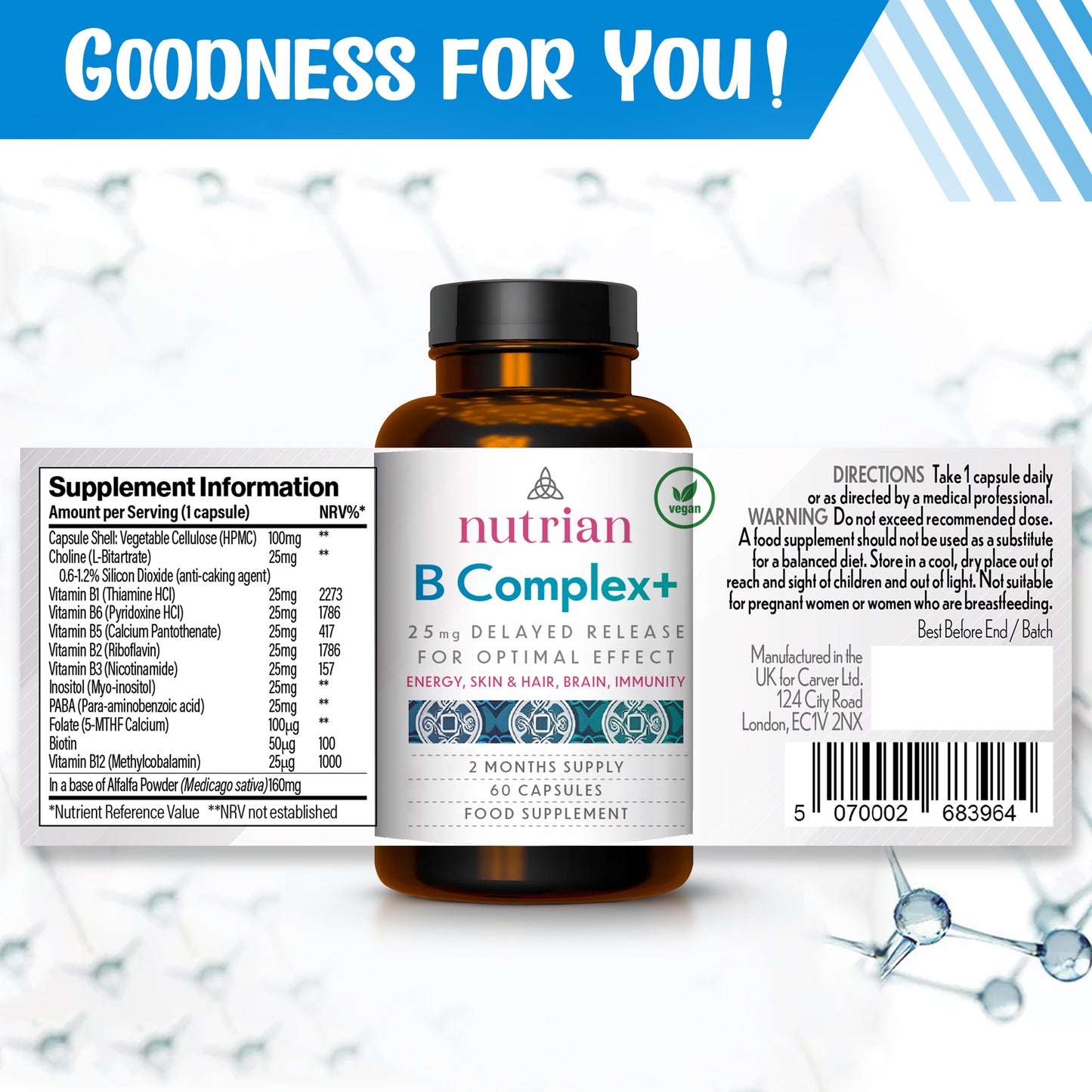 Complejo de vitamina B de alta potencia de Nutrian