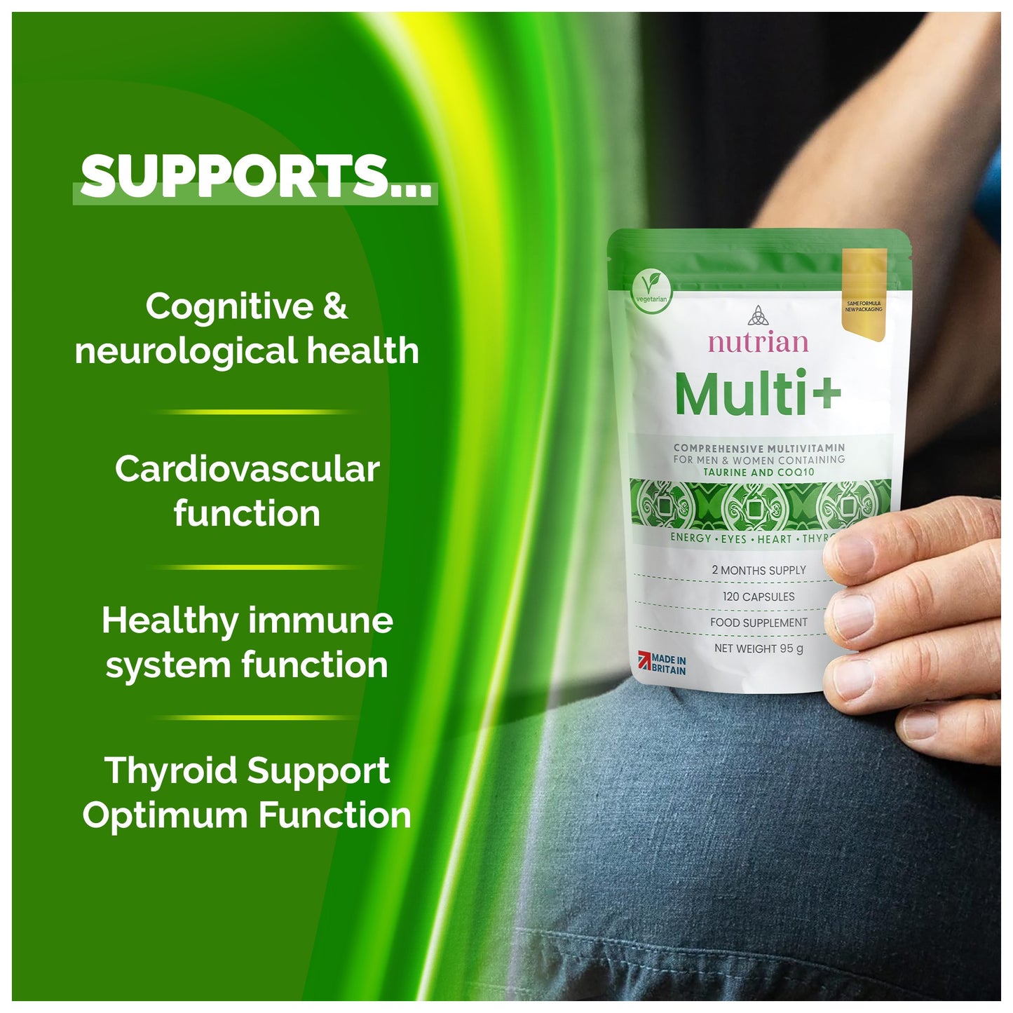 Nutrian Multi+ supports cognitive and neurological health, cardiovascular function, immune system and thyroid