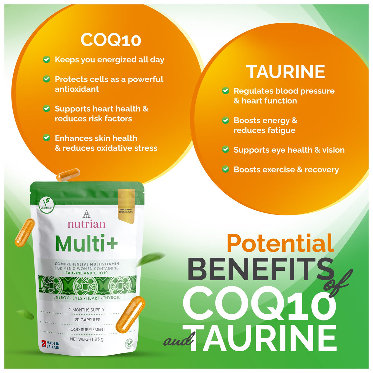 Benefits of CoQ10 and taurine in Nutrian Multi+ comprehensive multivitamin