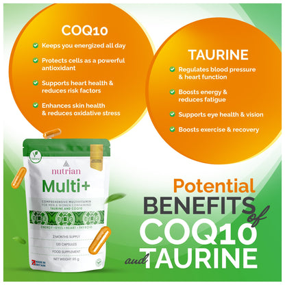 Benefits of CoQ10 and taurine in Nutrian Multi+ comprehensive multivitamin