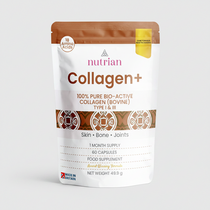 Nutrian Collagen+ – 100% Pure Bio-Active Bovine Collagen - 60 Capsules Nutrian