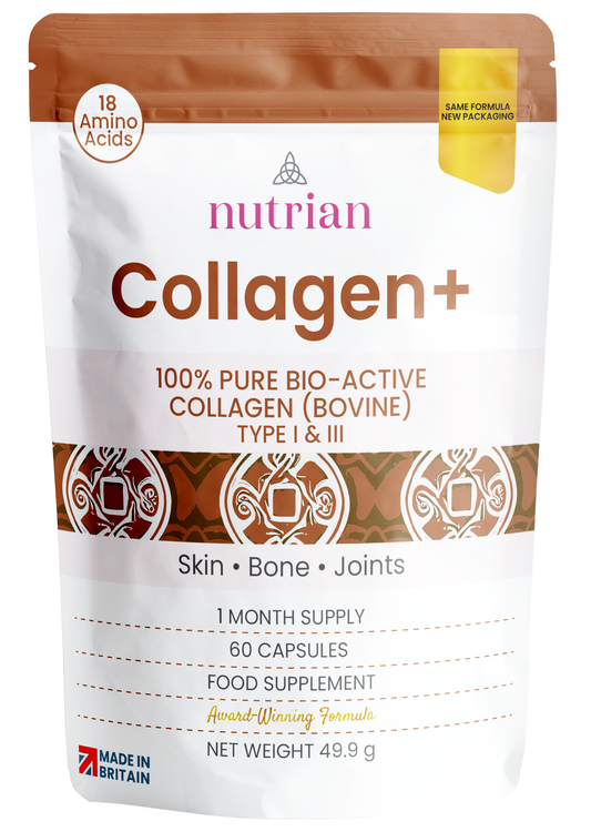 Nutrian Collagen+ – 100% Pure Bio-Active Bovine Collagen - 60 Capsules Nutrian
