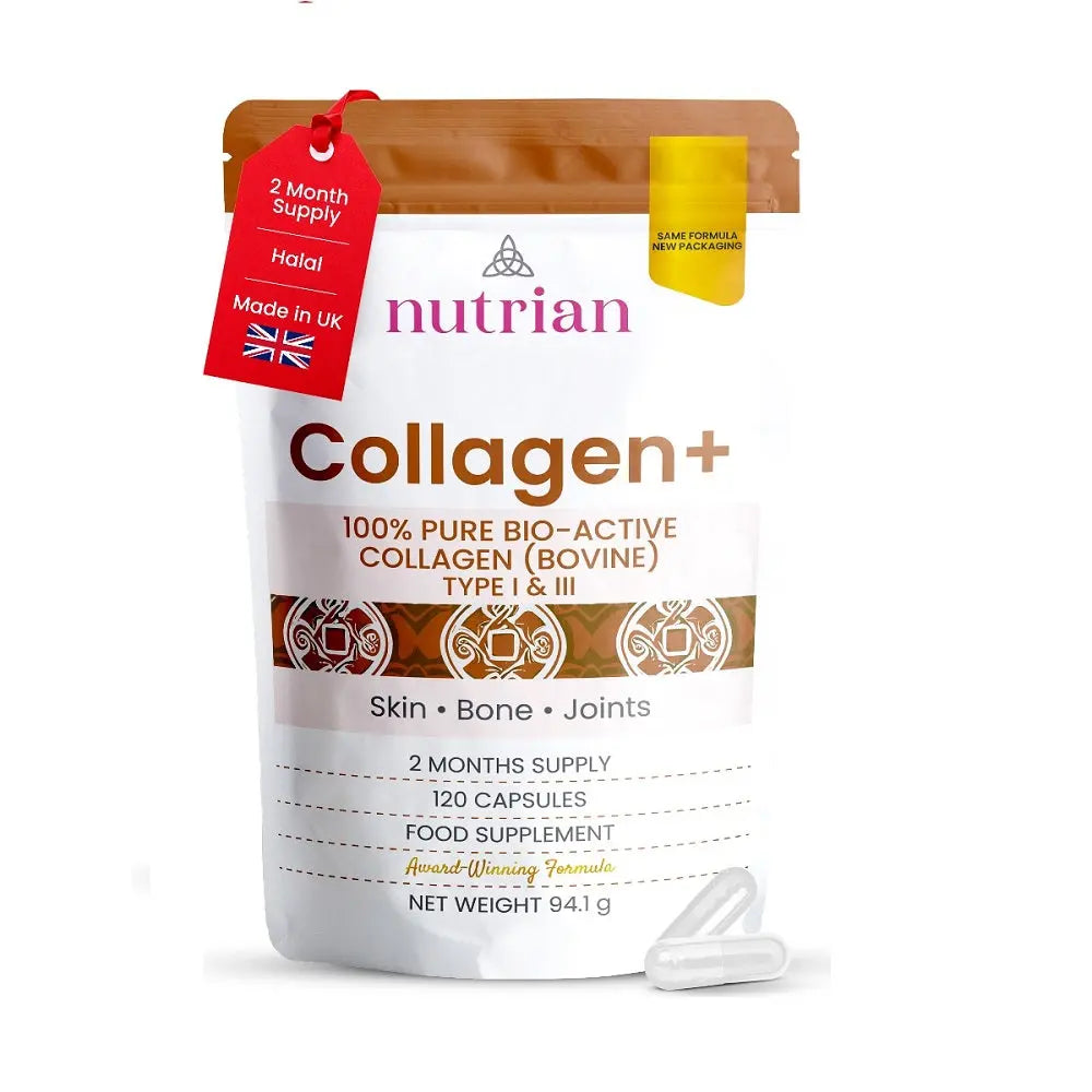 Nutrian Collagen+ – 100% Pure Bio-Active Bovine Collagen - 120 Capsules Nutrian
