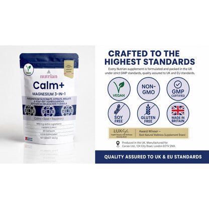Nutrian Calm+ crafted to the highest standards, quality assured to UK and EU GMP standards