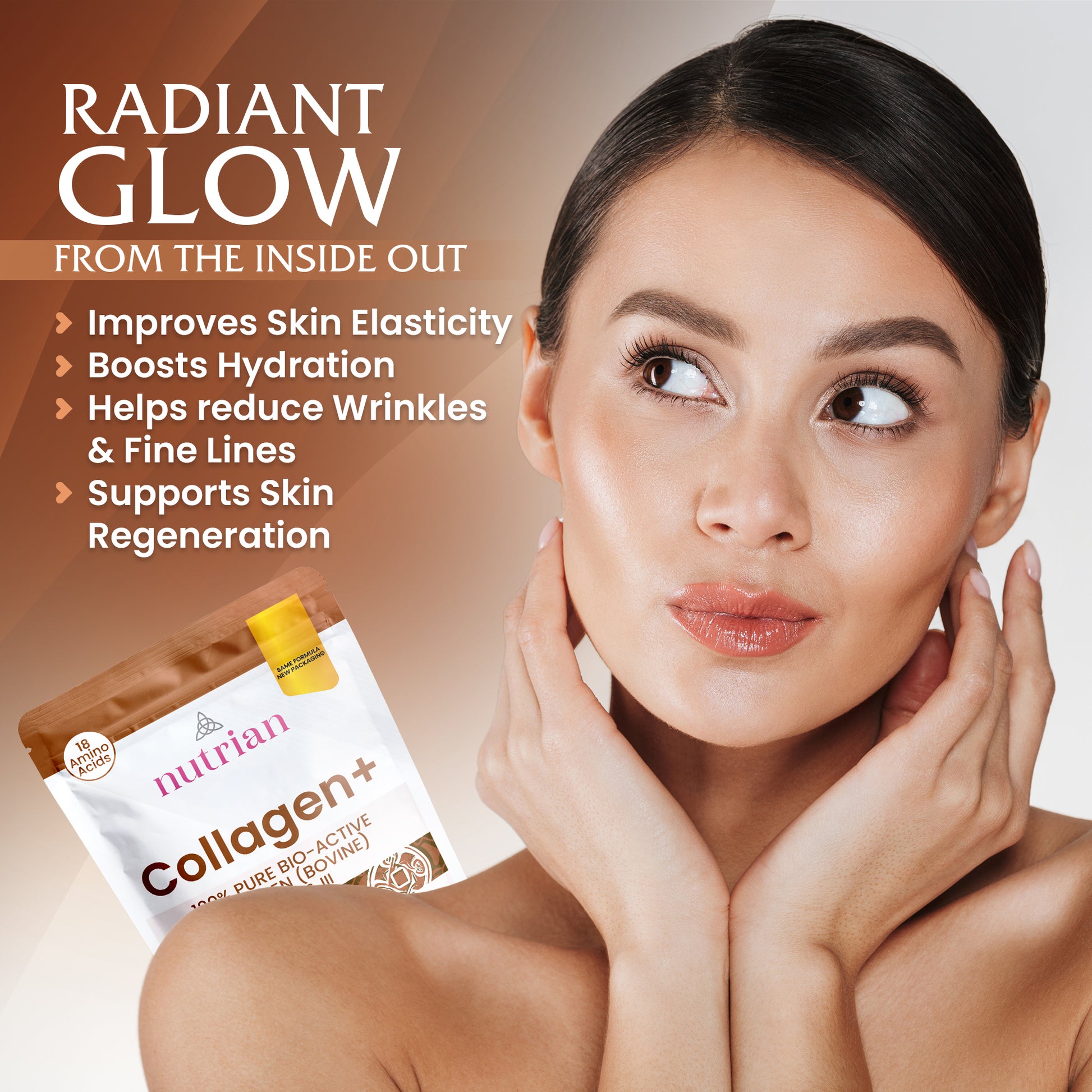 Nutrian Collagen+ – 100% Pure Bio-Active Bovine Collagen - 60 Capsules Nutrian