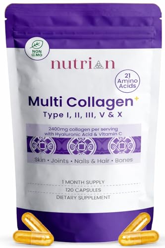 Nutrian MultiCollagen+ 2400mg | Type I,II,III,V,X & Hyaluronic Acid | 120 Caps Nutrian