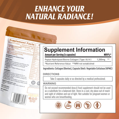 Nutrian Collagen+ – 100% Pure Bio-Active Bovine Collagen - 60 Capsules Nutrian