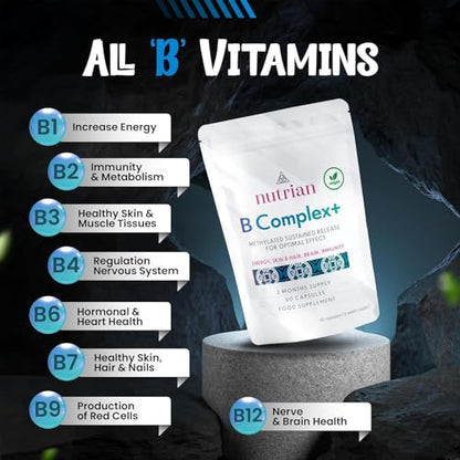 Nutrian B Complex+ – High Strength B Vitamins for Energy & Skin | 60 Caps Nutrian