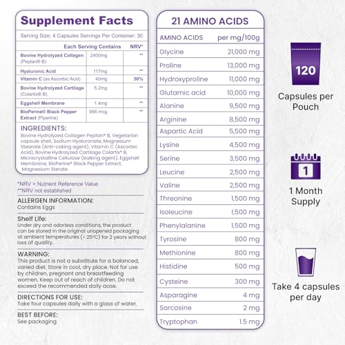 Nutrian MultiCollagen+ 2400mg | Type I,II,III,V,X & Hyaluronic Acid | 120 Caps Nutrian