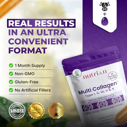 Nutrian MultiCollagen+ 2400mg | Type I,II,III,V,X & Hyaluronic Acid | 120 Caps Nutrian