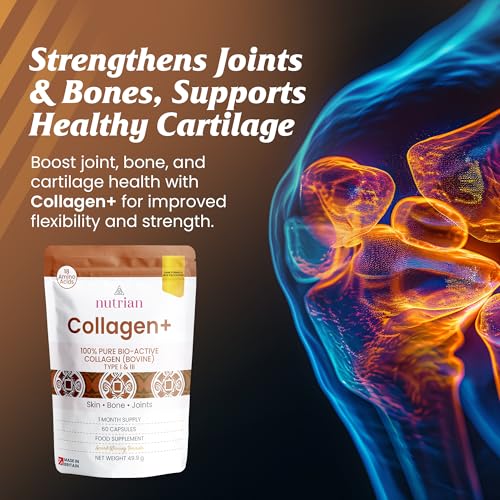 Nutrian Collagen+ – 100% Pure Bio-Active Bovine Collagen - 60 Capsules Nutrian