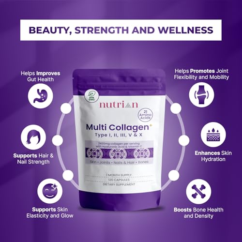 Nutrian MultiCollagen+ 2400mg | Type I,II,III,V,X & Hyaluronic Acid | 120 Caps Nutrian