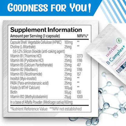Nutrian B Complex+ – High Strength B Vitamins for Energy & Skin | 60 Caps Nutrian