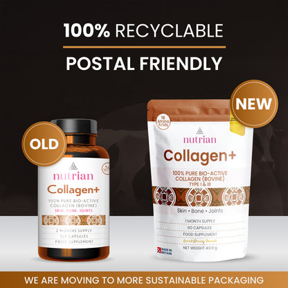 Nutrian Collagen+ – 100% Pure Bio-Active Bovine Collagen - 60 Capsules Nutrian