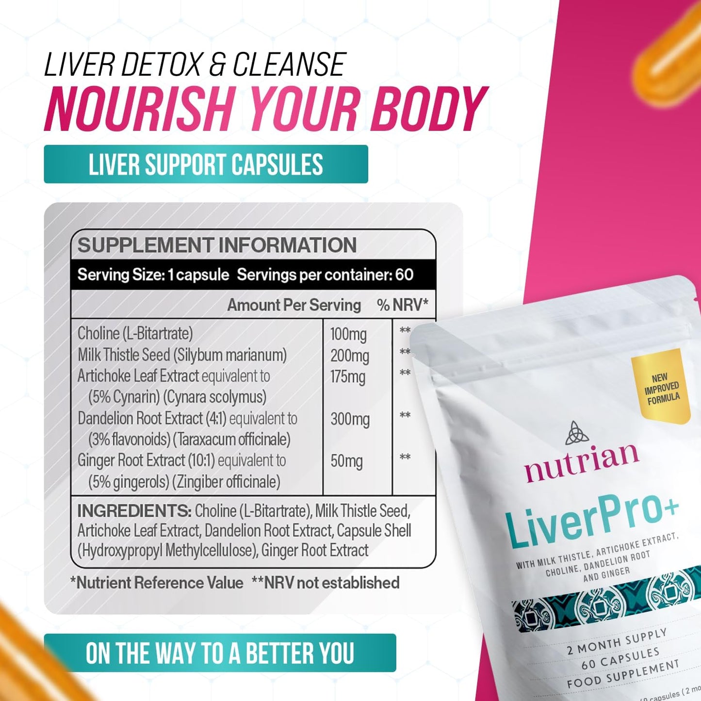 Nutrian Liver Pro+ – Liver Cleanse Detox Supplement - 60 Veg Caps