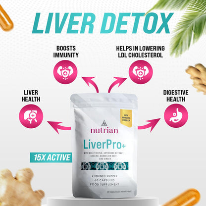 Nutrian Liver Pro+ – Liver Cleanse Detox Supplement - 60 Veg Caps