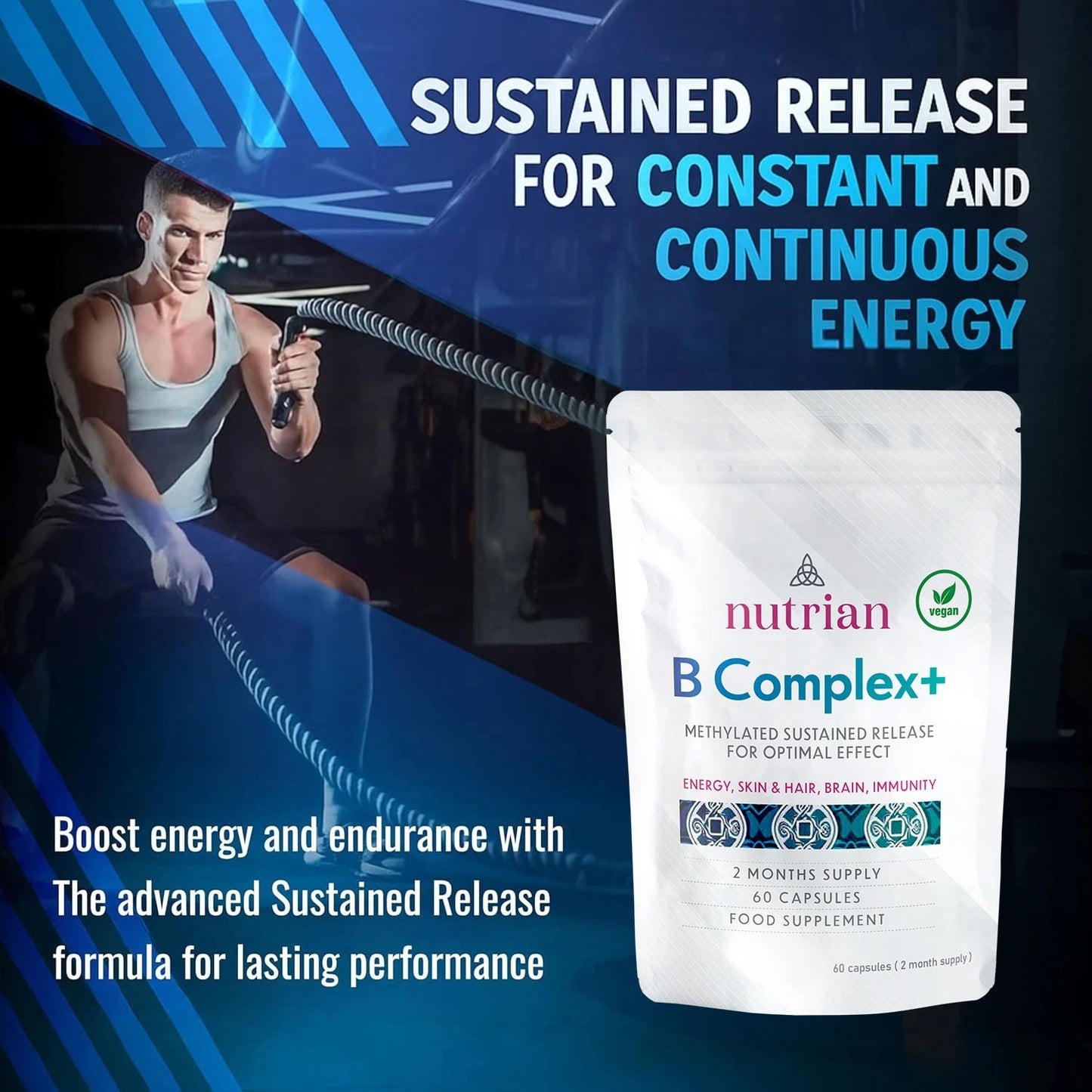 Nutrian B Complex+ – High Strength Energy, Nerve & Skin Support - 60 Veg Capsules