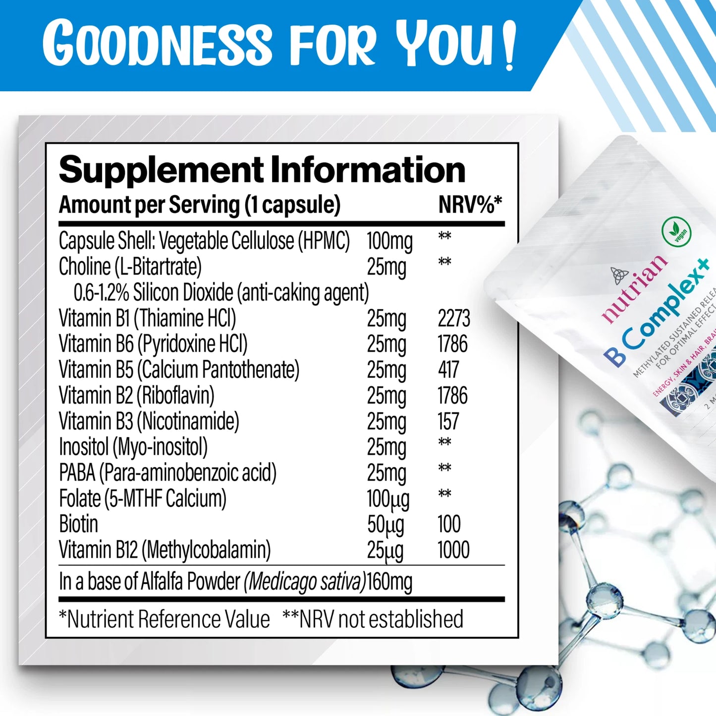 Nutrian B Complex+ – High Strength Energy, Nerve & Skin Support - 60 Veg Capsules