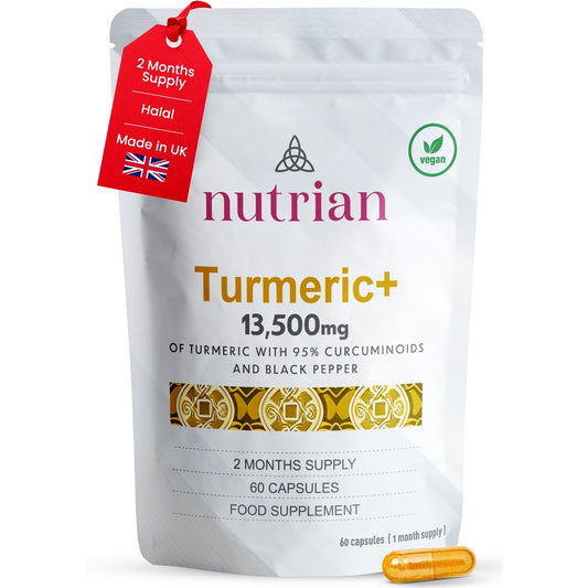 Nutrian Turmeric+ supplement package with a 2 months supply