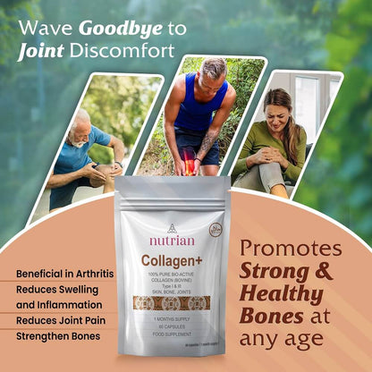 Nutrian Collagen+ – 100% Pure Bio-Active Bovine Collagen 60 Capsules