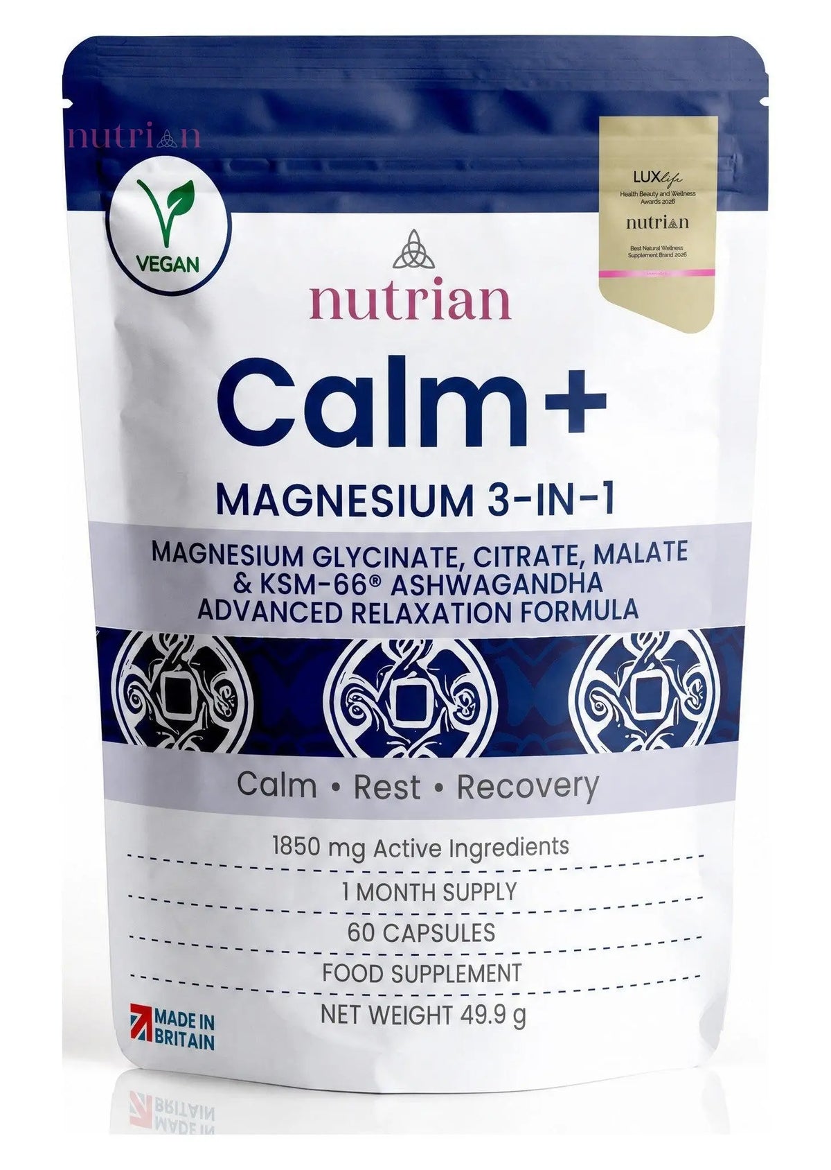 Nutrian Calm+ | Magnesium 3-in-1 Glycinate, Citrate & Malate with KSM-66 Ashwagandha Nutrian