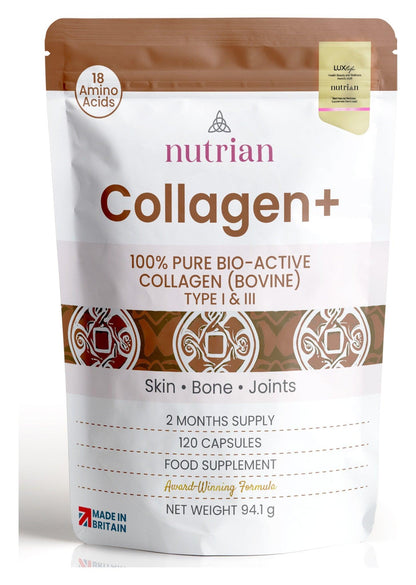 Nutrian Collagen+ – 100% reines bioaktives Rinderkollagen – 120 Kapseln