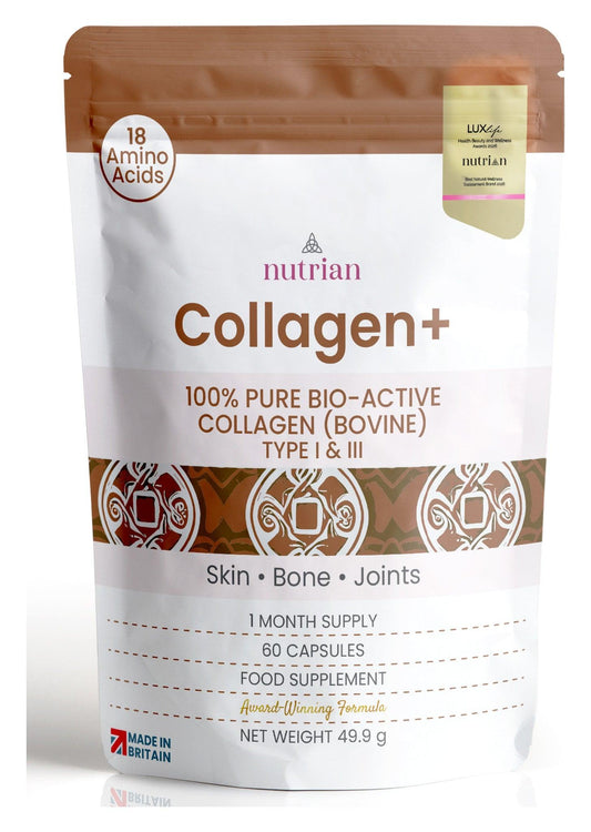 Nutrian Collagen+ – 100% Pure Bio-Active Bovine Collagen - 60 Capsules
