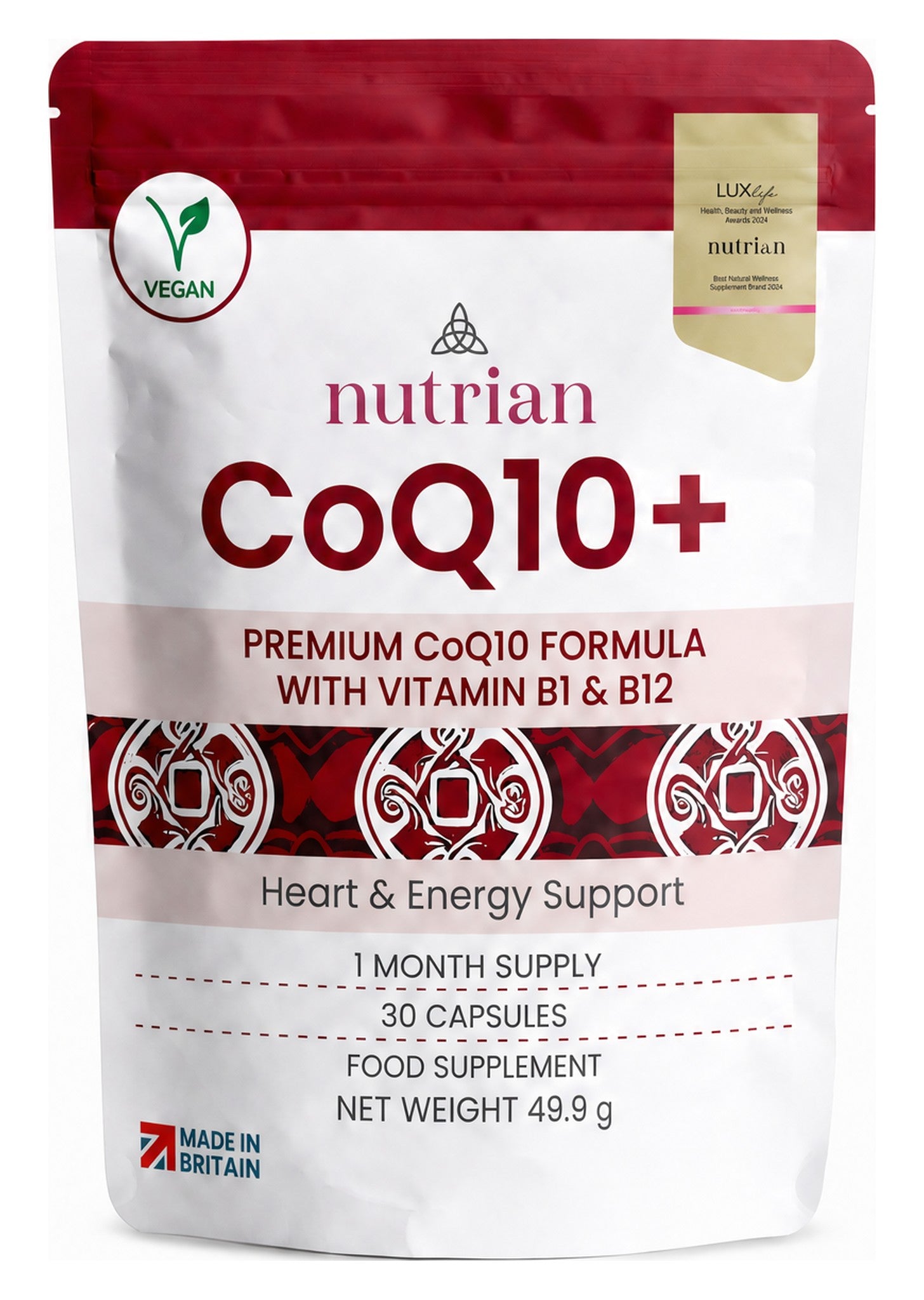 Nutrian CoQ10+ 200mg Coenzyme Q10 pouch, 30 capsules, 1 month supply