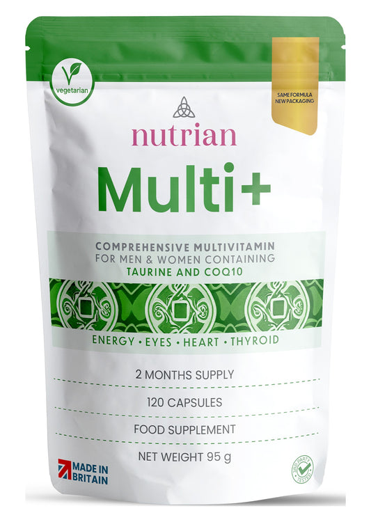 Nutrian Multi+ comprehensive multivitamin pouch, 120 capsules, 2 months supply, made in Britain